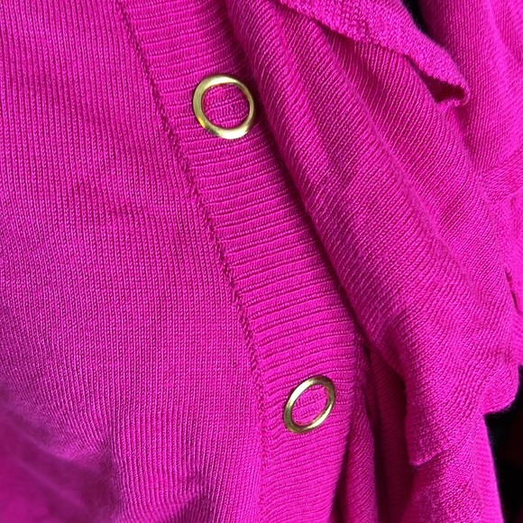 Cache Hot Pink Sweater with Ruffles and Gold Detail size Medium - Picture 2 of 5